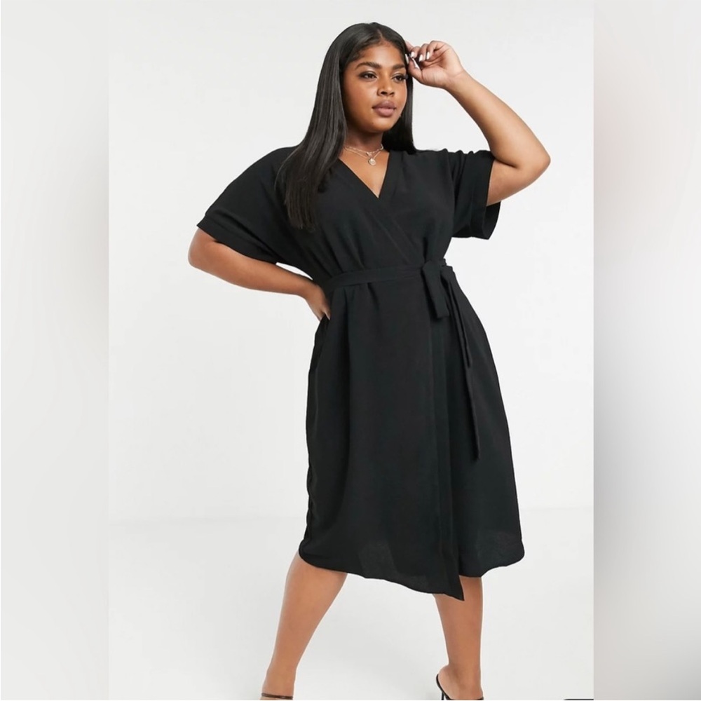 ASOS Curve Black Midi Wrap Dress